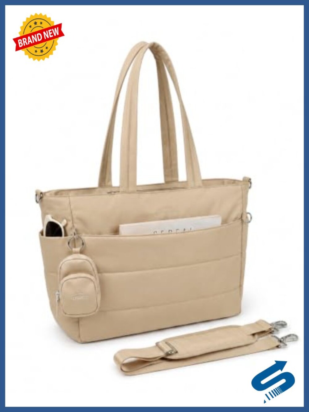 Aosbos Quilted Puffer Tote Bag for Women, 15.6" Laptop Travel Work Bag,